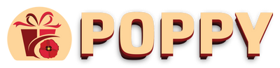 Logo with the word 'POPPY' and a gift box icon on a white background